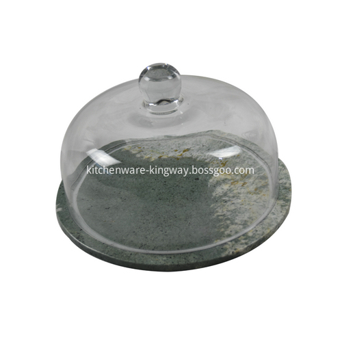 Marble Round Tray with Glass Dome