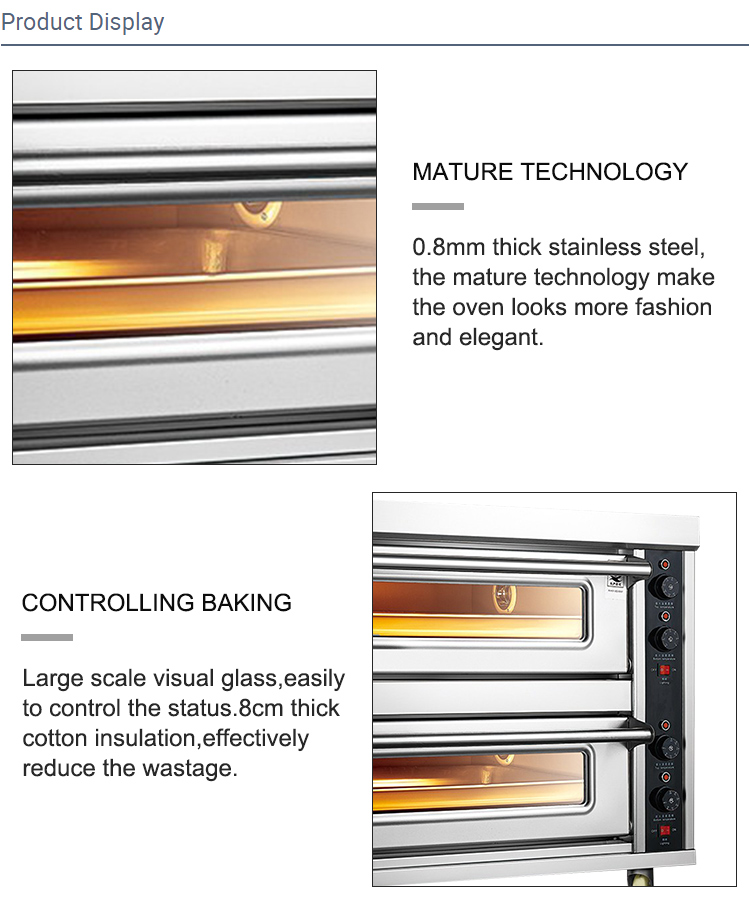 Commercial Easy Operating 2 Layers 2 Plates Stainless Steel Electric Pizza Baking Oven