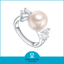 Rhodium plating fresh water pearl ring designs for women