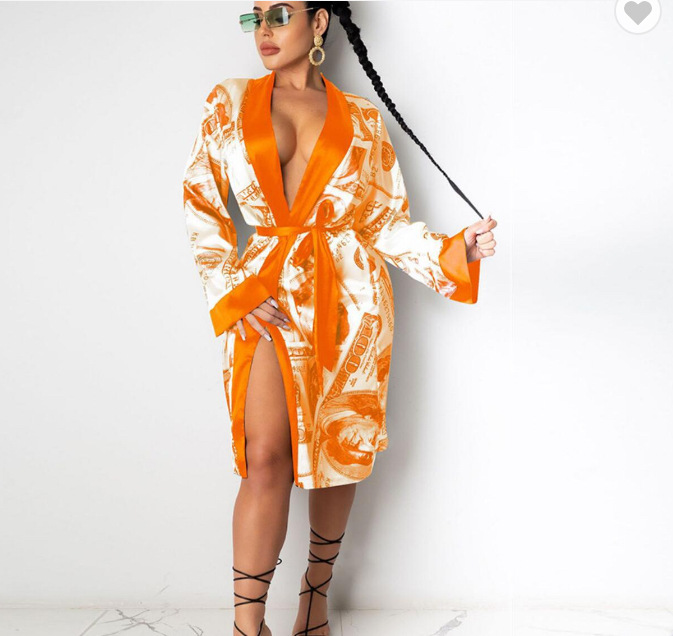 2021 Summer Designer Bulk Sexy Femmes Robe Sleepwear Lingerie Luxury Longue Bath Women Money Robe Silk Satin Robe