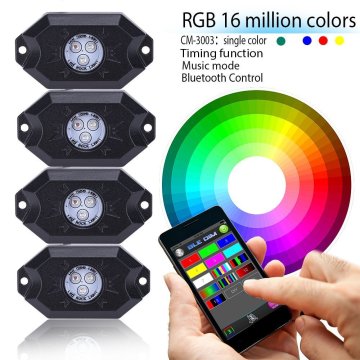 4 Pods RGB Multicolor Neon RGB LED Rock Lights with Bluetooth Controller Timing function Music Mode