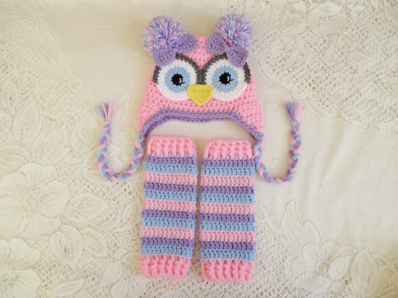 Baby Blue Crochet Owl Hat and Leg Warmers