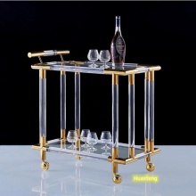 High Clear Acrylic Rolling Storage Display Bar Cart for Night Club, Restaurant, Hotel