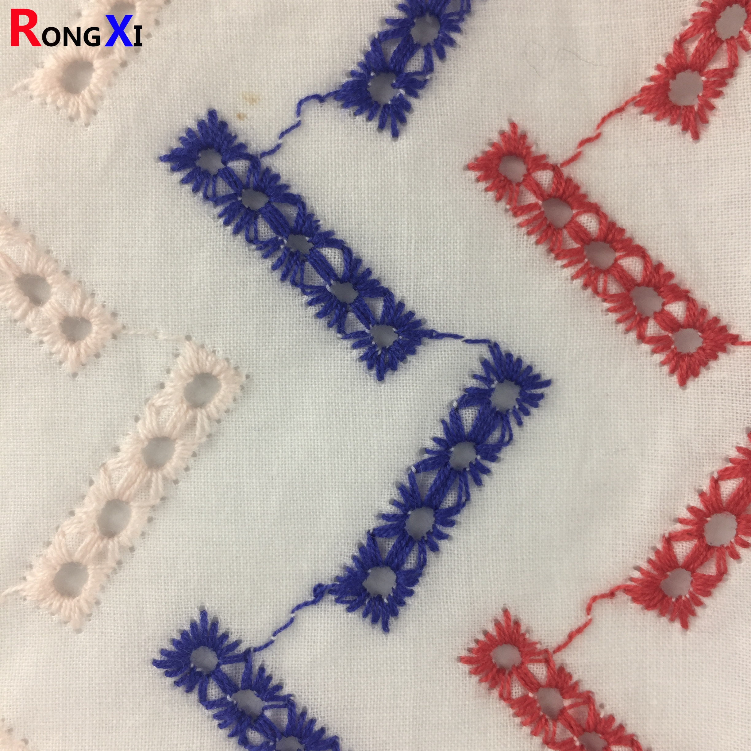 RXF0900 Multifunktionell voile broderad blå bomullsspets