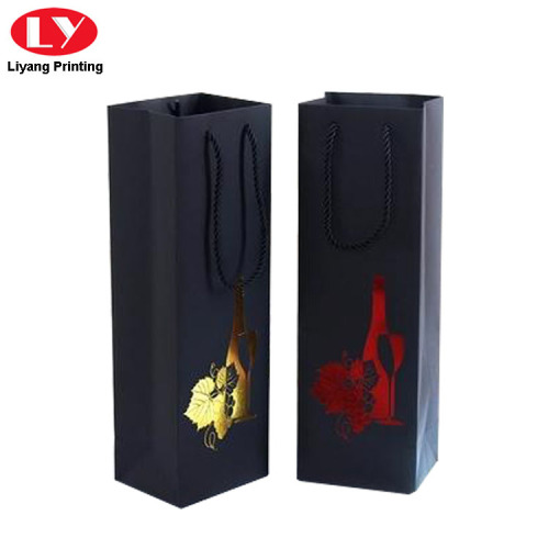 Black Paper Wine Bag with Logo and Handle
