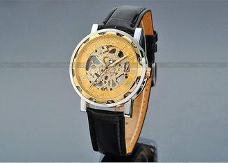 Leather Gold Dial Mens Automatic Watch 43mm Case , Sport Wr