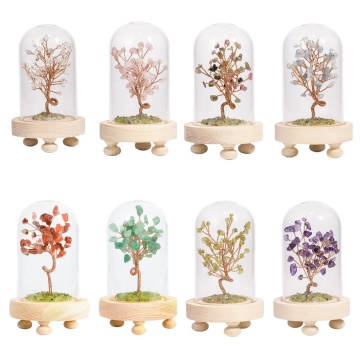 Woven chip Stone lucky of tree Spiritual Meditation Energy Room Office Desk Decor Gifts Wood Base