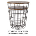 Round Metal Basket Wooden Coffee Table With Storage