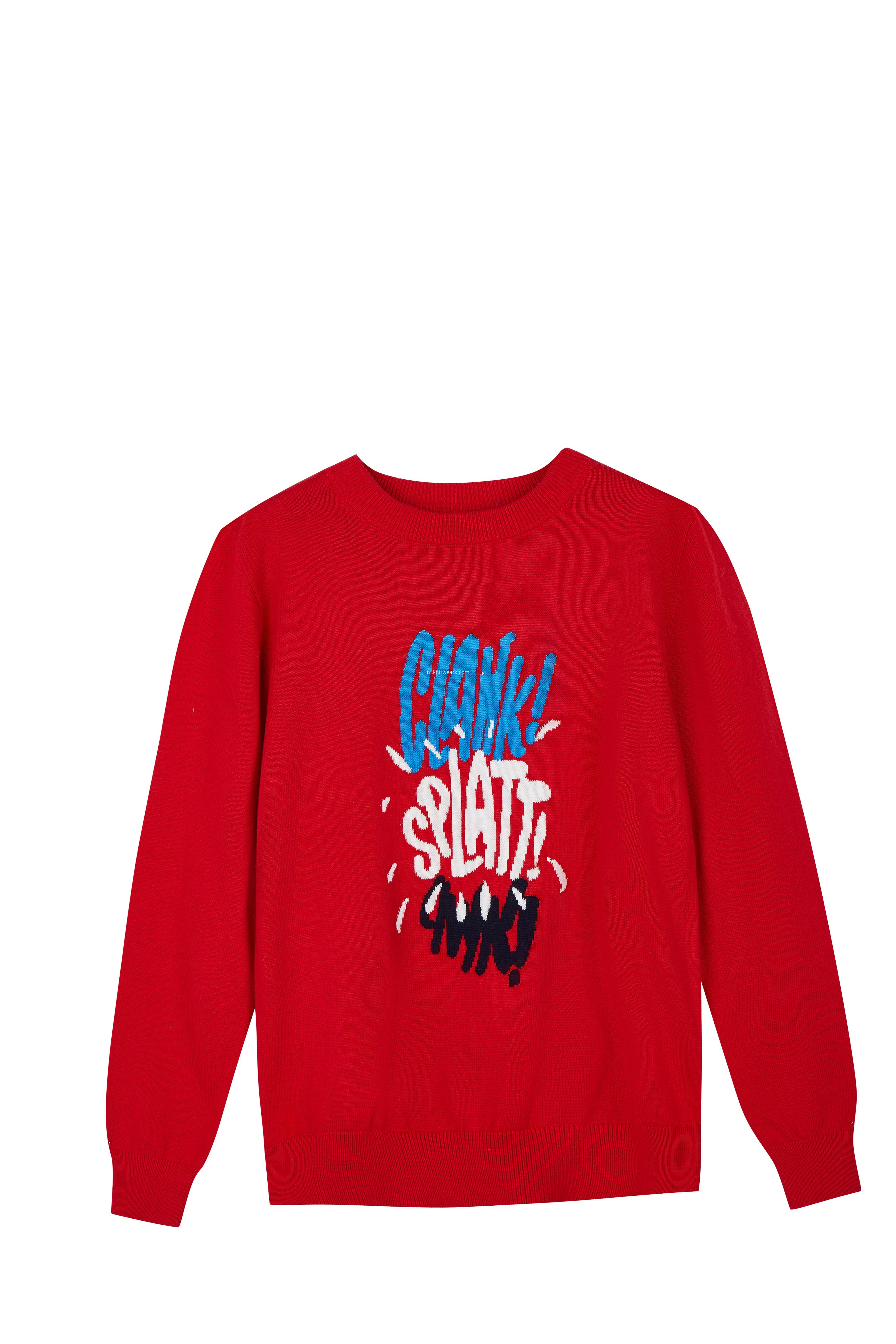 Boy's Knitted Graffiti Letters Jacquard Crew-neck Pullover