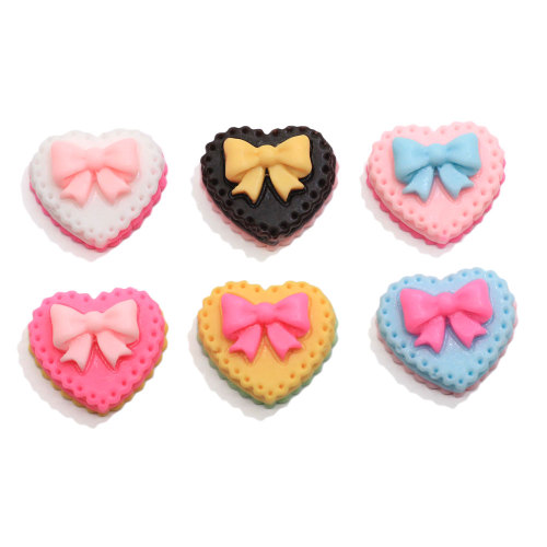 Multi couleurs résine coeur gâteau artisanat Simulation Biscuit alimentaire bricolage ornement décoration Kawaii Bowknot enfants maison de poupée jouets