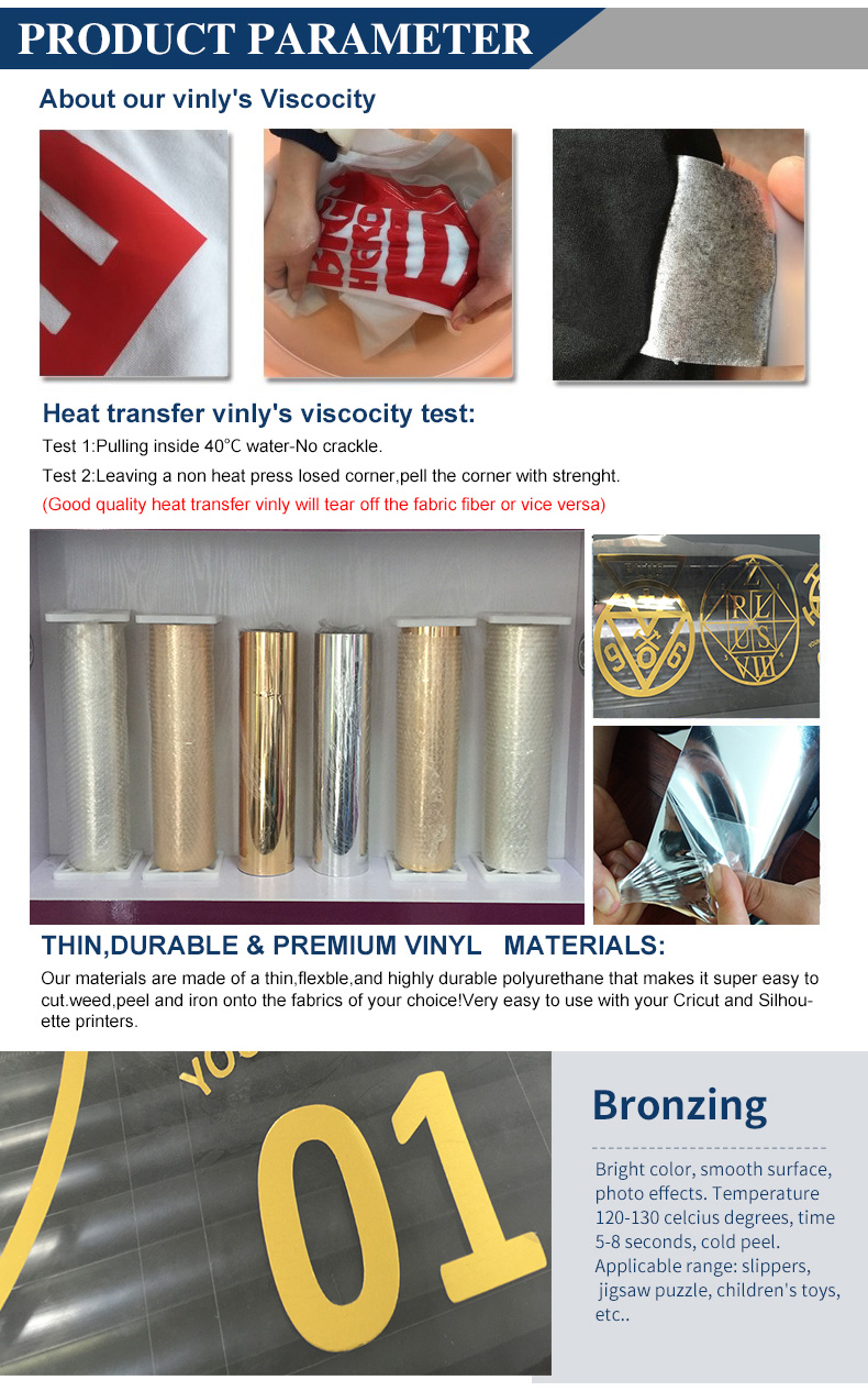 Angelacrox Custom Textile PET Metallic Thermal Press HTV Rolls Heat Transfer Vinyl For T-shirt Logo