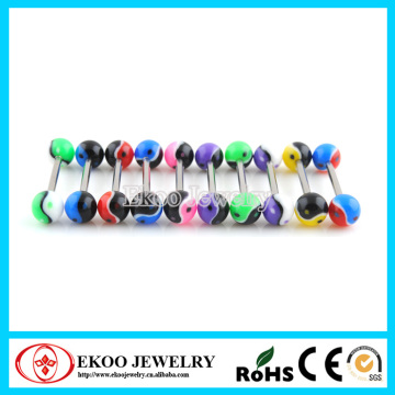 316L Surgical Steel Barbell with UV Ying Yang Balls Unique Tongue Rings