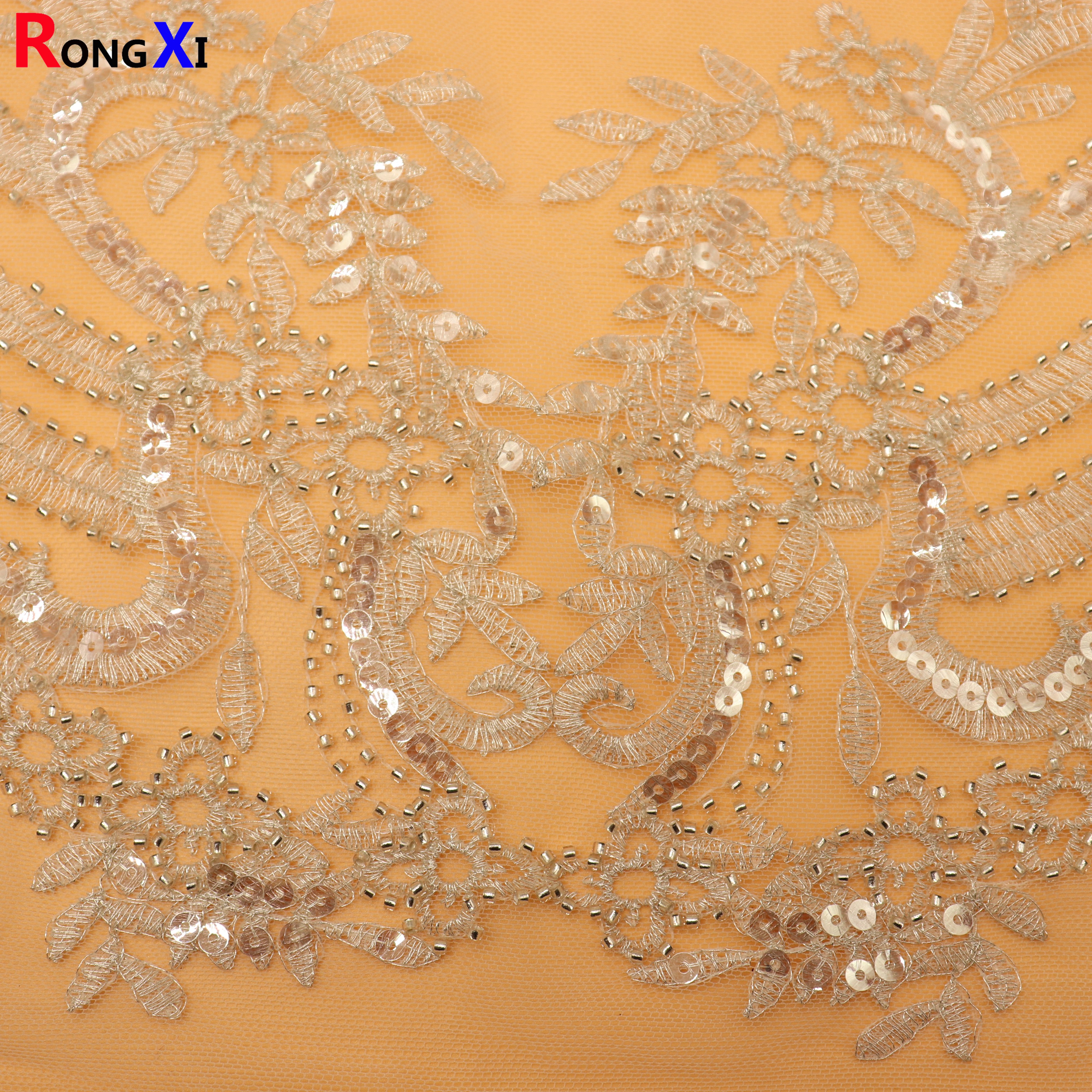 RXF1686 Professional Grid Pattern Beads White Embroidery Fabric With High Quality