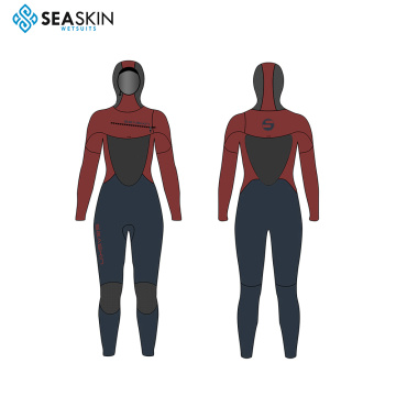 Seaskin 5/4mm Women Chest Zip Hooded Glue and Blind Sewing Waterproof Fullsuit Wetsuit