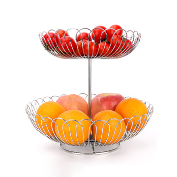 2-Tier folding fruit storage basket metal