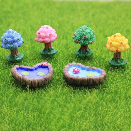 Albero da frutto colorato Lotus Pool Figurine Decorazione Fairy Garden Moss Ornament Miniature Cartoon Animal Food Statu Resin Craft