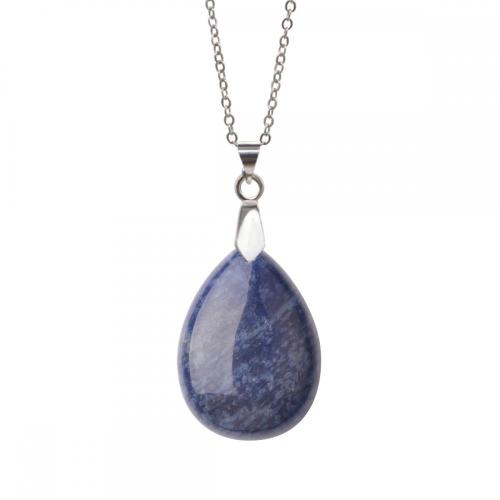 Natural 28x35MM Blue Aventurine Waterdrop Pendant Necklace