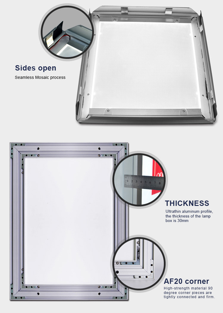High quality aluminum profile snap frame 3d logo menu display slim led light box