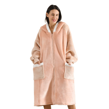 Warm Comfy Plush Fleece Sherpa Hooded Wearable Blanket