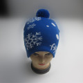 Chicos azul real Jacquard Pompon tejer sombrero