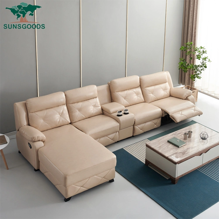 Italian Modern Sectional Living Room Luxurious Home Genuine Leather Wood Frame Sofa