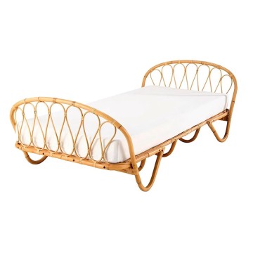 Handcrafted Rattan Frame Queen Bed with French Cane