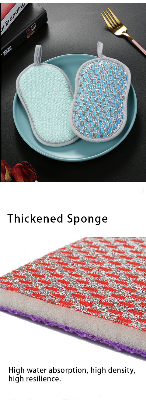 Topwill Double Sided Cleaning Sponge Kitchen Wash Dishes Scourer Pan Brush Microfiber Sponge Kitchen Cleaning