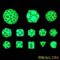 Bescon Super Glowing in Dark Complete Polyhedral RPG Dice Set 13pcs D3-D100، Luminous 100 Sides Dice Set