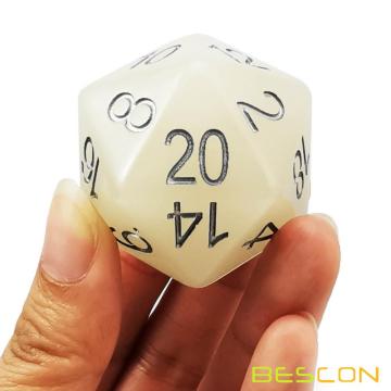 Bescon Jumbo Glowing D20 38MM, Tamaño grande 20 lados Dados Iced Blue Glow In Dark, Big 20 Faces Cube 1.5 pulgadas