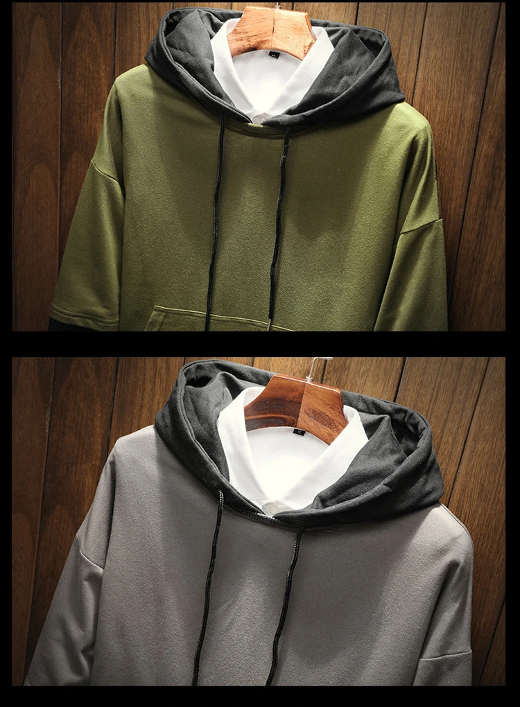 Pullover Hooded Solid Color Stitching Large Size Youth Hoodie