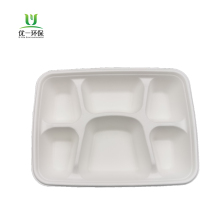 Natural Sugarcane Pulp Bagasse 6 compartment lunch tray