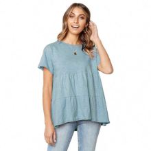 Summer Women's Loose Solid Color Pleated T-Shirt