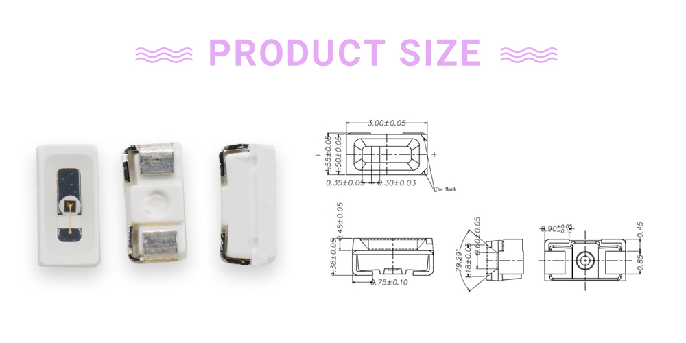 Size of 3015IRC-94L14I100 Side View Emitting LED Super Bright 940nm LED Emitter