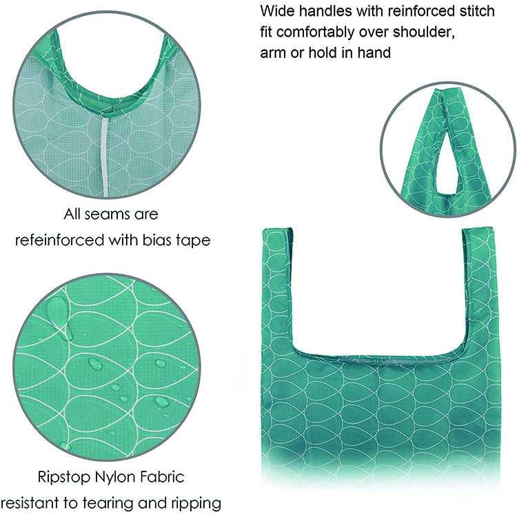 Washable Durable eco friendly waterproof grocery tote bag foldable resusable nylon shopping tote bag