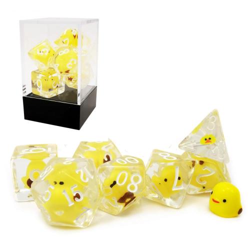Bescon Yellow Chicken Rpg Dice Set de 7, juego de dados de juego poliédrico de pollo novedoso