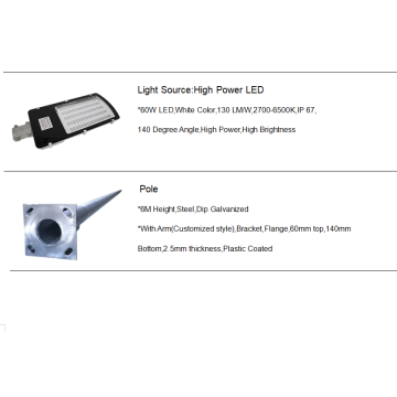 ไฟถนนพลังงานแสงอาทิตย์ยอดนิยม 12V 80W