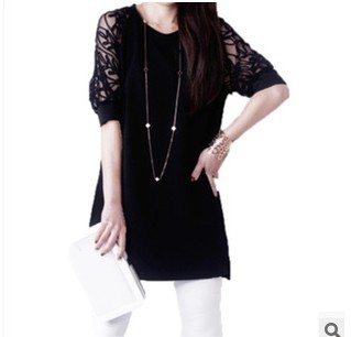 Korean version women loose stitching lace dress Slim bottoming a short-sleeved dress vestido vestito jupe elbise skirt