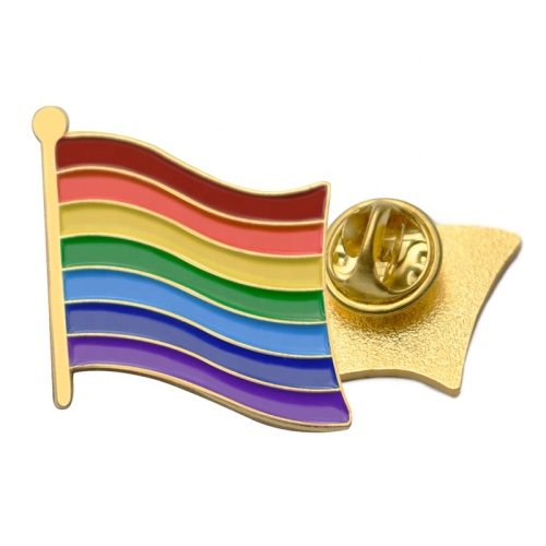 Emblema de metal de arco iris de bandera de esmalte dorado personalizado