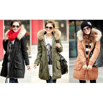 New Fashion Womens Cotton Pad Jackets Raccoon Fur Coats Plus Size