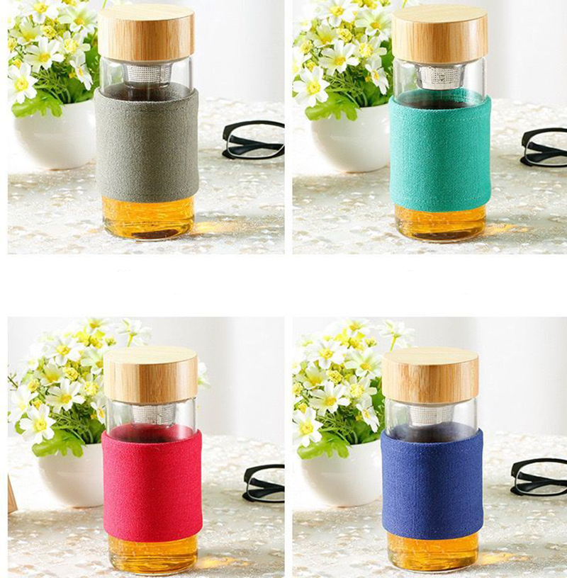 Borosilicate bamboo lid glass tea cup with infuser swing top glass bottles 400ml