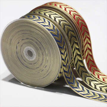 Factory Wholesale: Premium 3 Colors Gold Leaves Embroidery Jacquard Nylon Trimming