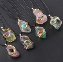 20~40mm Multi-Color Aventurine Citrine Irregular Gilt Crystal Pendant Necklace