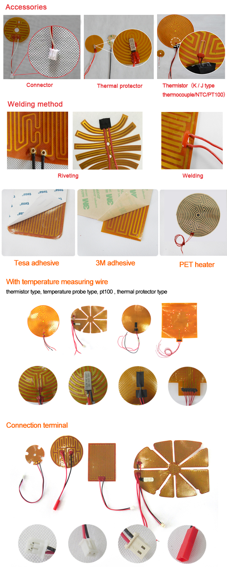 6V/12V flexible polyimide film pcb kapton heater with adhesive