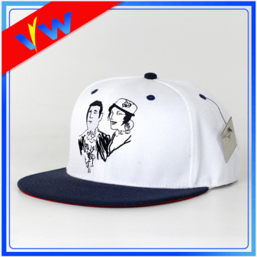 Customize Flat Embroidery White Flat Bill Cap