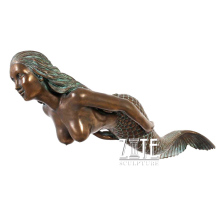 Modern Art Metal Craft Statue Bronze Mermaid Swimming Sculpture