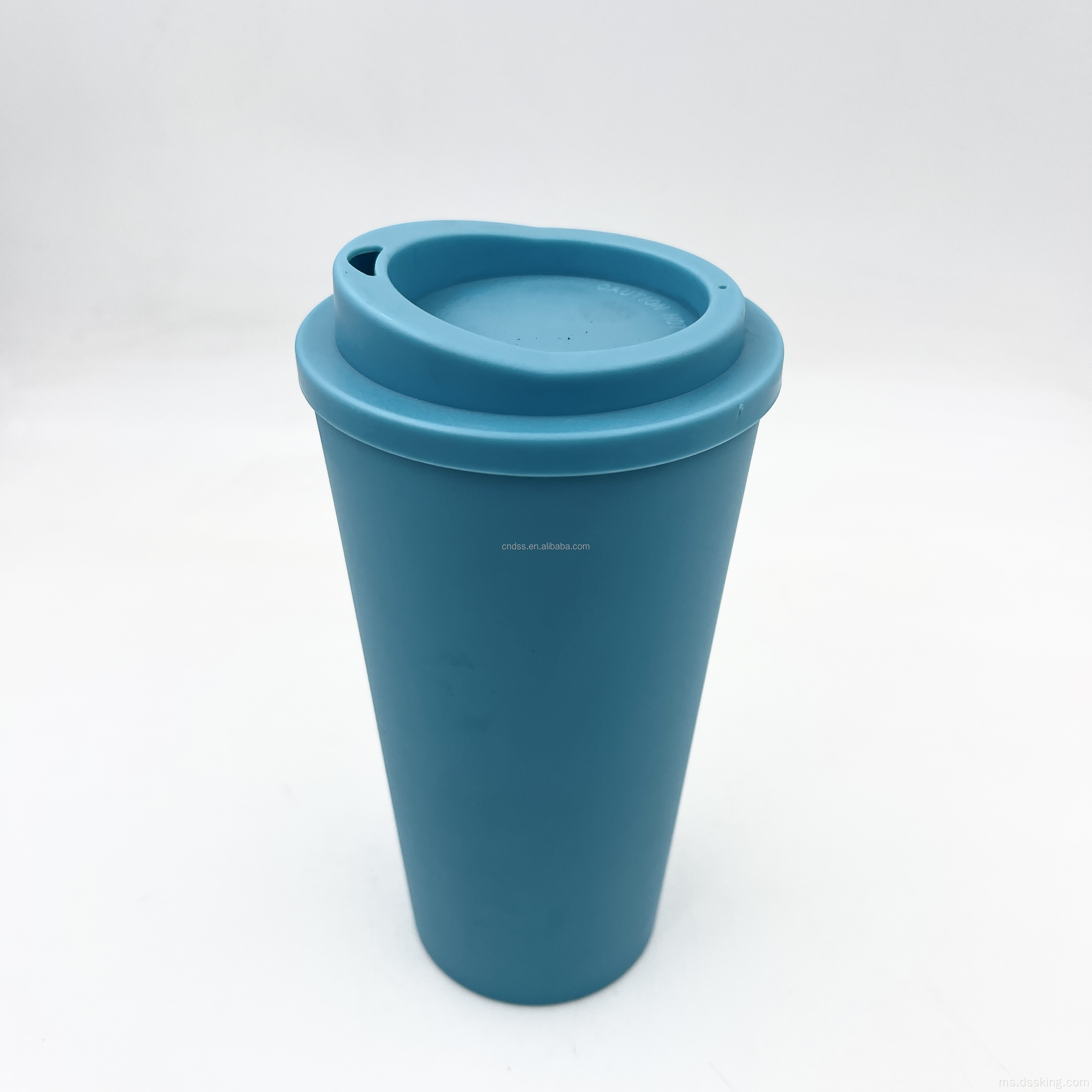 Double Wall PP Travel Mug 16oz 500ml cawan plastik cawan kopi yang boleh diguna semula dengan penutup