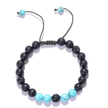 Mens adjustable turquoise lava rock bead bracelet