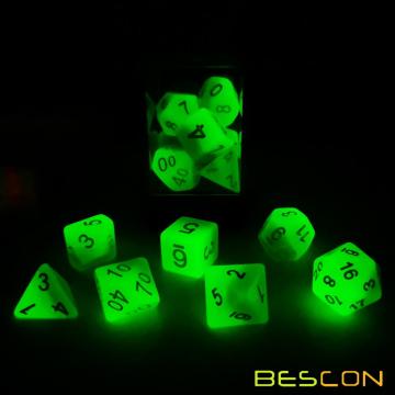 Bescon Gradient Glowing Polyhedral Dice 7pcs Set FOREST LIGHT, Gradual Luminous RPG Dice Set Glow in Dark, Novelty DND Game Dice