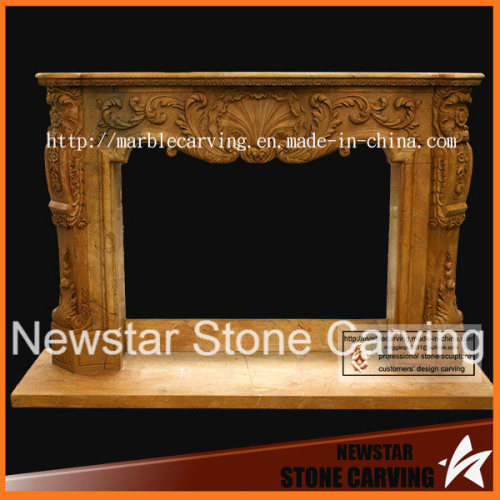 Yellow Natural Marble Stone Carving Fireplace Surround