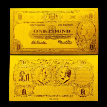 Old Aud 1 Banknote Gold Foil Banknote For Collection , Gold Foreign Money